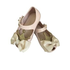 Mini Melissa Shoe Shoes Pink Nude Gold Sparkle Crown & Bows Toddler 5